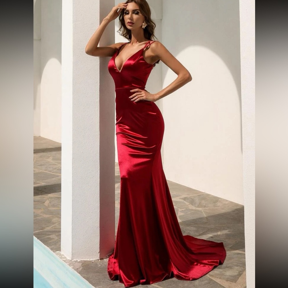 Missord Lace Up Back Satin Mermaid Prom Dress